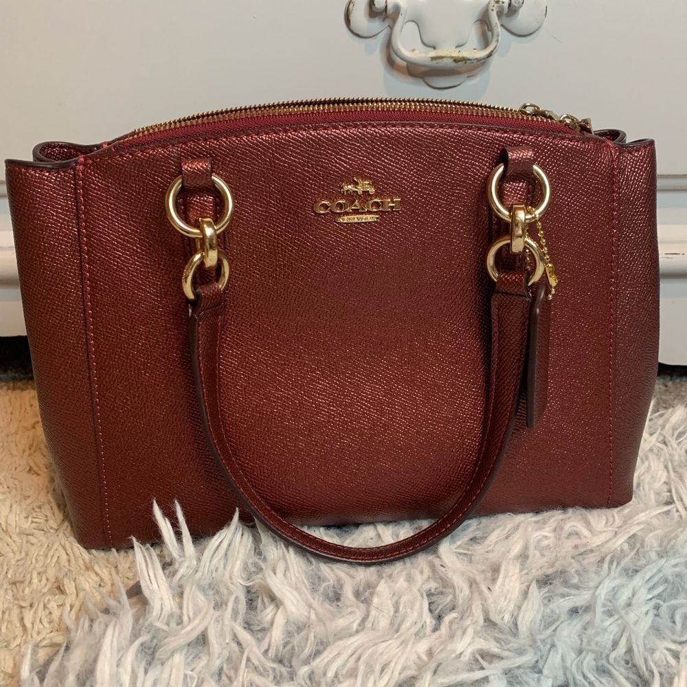 Red Coach satchel Purse gold detailing with shoulder strap